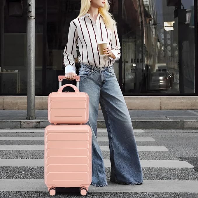 2-Piece ABS Hard Shell Lightweight Carry-On Luggage Set (14" & 20"), 360-Degree Spinner Wheels, Adjustable Telescopic Handle and Combination Lock for Travel, Pink - Image 8