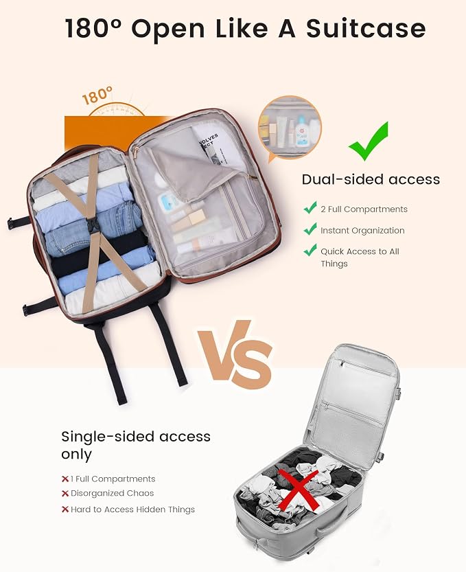 LOVEVOOK Carry On Backpack for Women Flight Approved, Travel Backpack for Men, Personal Item Travel Bag with Large Cup Holder & Padded Laptop Compartment, Business Daypack with 2 Cubes, 18 Inch - Image 4