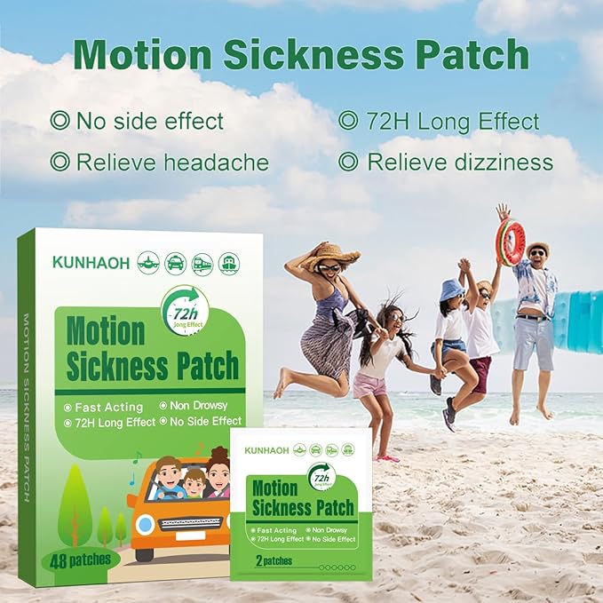 (2026 New) Motion Sickness Patches Non-Drowsy, 100% Natural Motion Sickness Patch-Travel Essentials-for Car,Airplane,Ship(Fast High Altitude Relief Patch) -for Adults and Kids(24 Count)