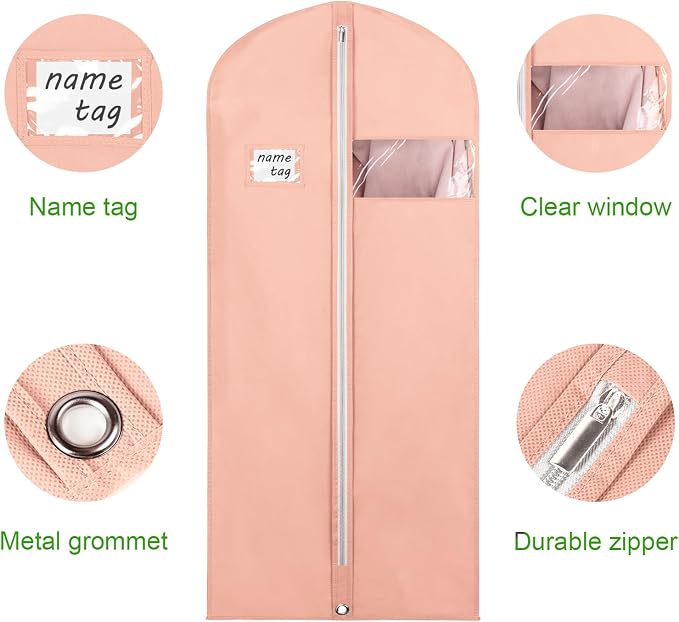 KEEGH Garment Bags for Hanging Clothes 60" (Set of 6) Dress Garment Bags for Storage Suit Bags for Closet with Zipper and Eye-Hole for Folding for Suit Coats Dresses, Pink - Image 4
