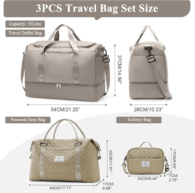 Extra Large Travel Duffle Bag, Carry-On Weekender Bags for Women Travel | Overnight Weekend Bag with Shoes Compartment for Travel Business Trips Sport Hospital,3 Pcs Set,Camel - Image 4
