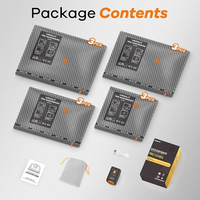 Travel Vacuum Storage Bags with Wireless Rechargeable Electric Pump, 12 Pack Travel Essentials Vacuum Seal Bags for Clothing, Space Saver Compression Packing Bags for Luggage, Suitcase, Backpack, Home - Image 9