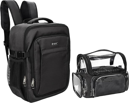 Relavel Professional Makeup Case Makeup Backpack and Clear Makeup Brush Case for Makeup Artists, Durable Water-resistant Material, with Shoulder Strap and Adjustable Dividers Black by Relavel