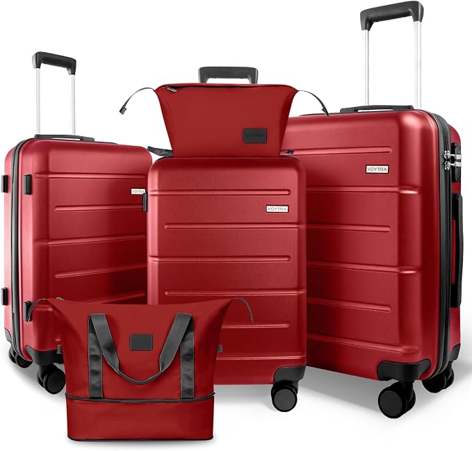 5-Piece 20" 24" 28" ABS Hardshell Luggage Set, Lightweight Suitcase with TSA Lock & Quiet Spinner Wheels for Business and Family Travel (20/24/28/DB/TB Vibrant Red) by VoytraLuggageSuitcase