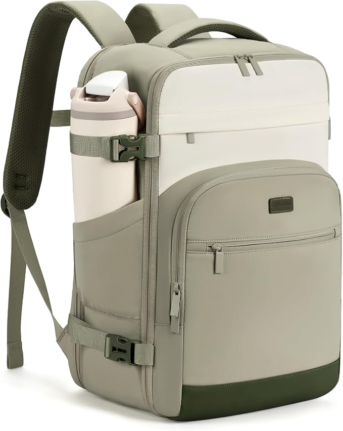 mibasies 40L Travel Backpack for Women & Men: Flight Approved Carry On Backpack, TSA Personal Item Bag with Water Bottle Pocket, Weekender Essentials Backpacks fits 17" Laptop - Green White by mibasies