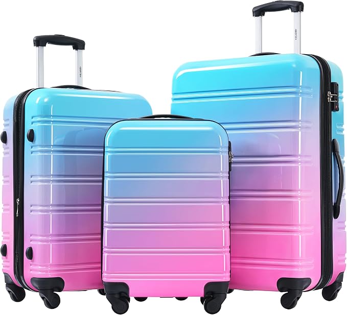 Merax Luggage Sets 3 Piece, Hardside Suitcase Set with Spinner Wheels | Lightweight Expandable Gradient Color Luggage 20+24+28 IN,Blue and Red by Merax