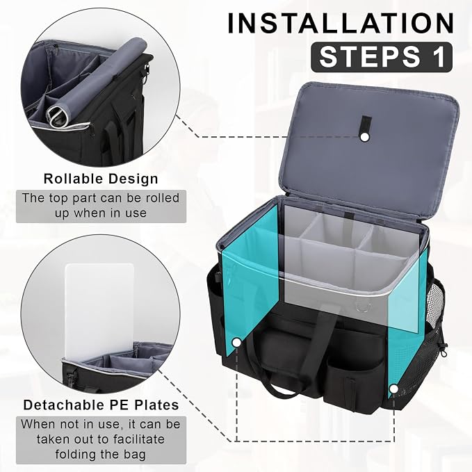 Large Rolling Cleaning Caddy with Wheels, Cleaning Supplies Organizer with Detachable Trolley, Water-resistant Cleaner Cart for Housekeepers, Multi Pocket Cleaning Cart with Shoulder Strap, Black - Image 3