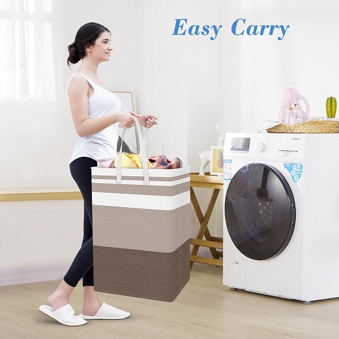 BlissTotes 3-Pack Laundry Basket, Freestanding＆Waterproof Laundry Hamper, Collapsible Tall Clothes Hamper with Easy Carry Handles for Clothes, Towels in the Family and Dorm,Gradient Khaki,100L - Image 5