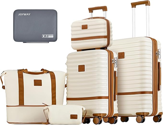 Joyway Carry on 20Inch &24 Inch Checked Luggage Set, 2-Piece Expandable Suitecase Set with Spinner Wheel, Hard Shell Suitcase with TSA Lock(White) by Joyway