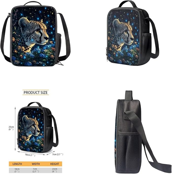Aesthetic Leopard Backpack for Girls Kids Backpack with Lunch Box Water Bottle Holder with Strap and Soft Pencil Case 4PCS Set Bookbag with Front Pocket for School 17" Lightweight School Bag - Image 4