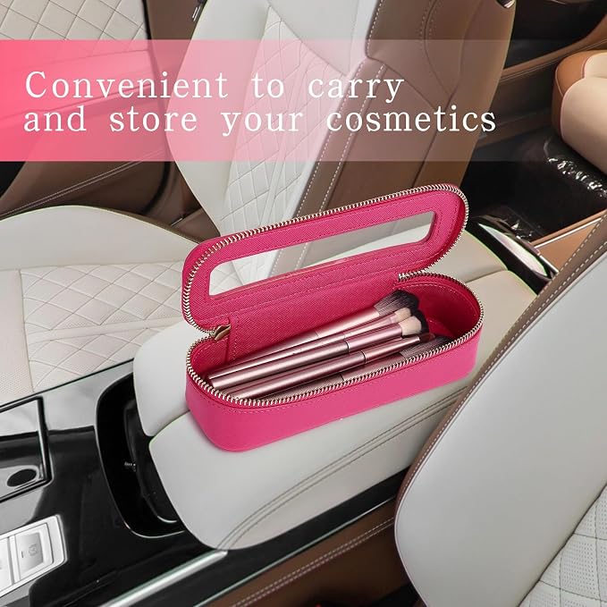 Pinkmik Makeup Brush Bag Slim Clear Makeup Bag Transparent Travel Cosmetic Case & Toiletry Bag with Zipper Small Beatuy Makeup Bag Purse Organizer for Women (X/Fuxia, SLIM) - Image 6
