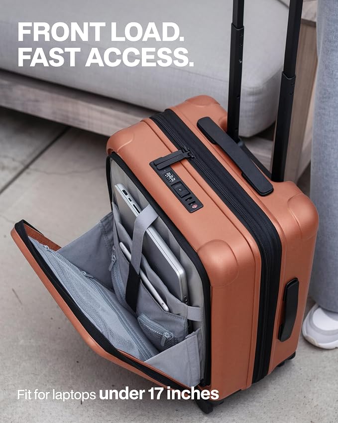 Coolife Carry On Luggage Suitcase : 22x14x9 Airline Approved Travel Luggage with Spinner Wheels, Front Pocket Expandable Hardshell Suitcases with TSA Lock Orange - Image 2