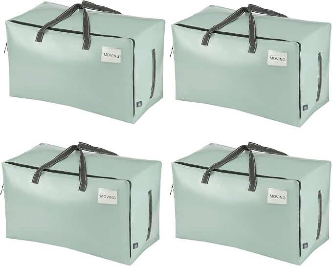 VENO 4 Pack Extra Large Heavy Duty Moving Bags with Wide Opening & Reinforced Handles, Reusable Storage Tote Bags with Strong Zippers for Clothes, College Dorm Essentials & Moving Supplies by Veno