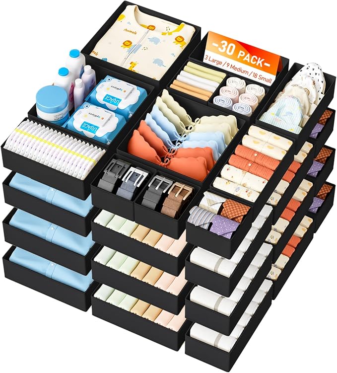 DIMJ Drawer Organizer Clothes - 28 Pack Baby Dresser Organizer for Nursery Closet Organization, Fabric Drawer Organizer Bins for Underwears Socks Bras, Foldable Storage Dividers for Bedroom by DiMJ
