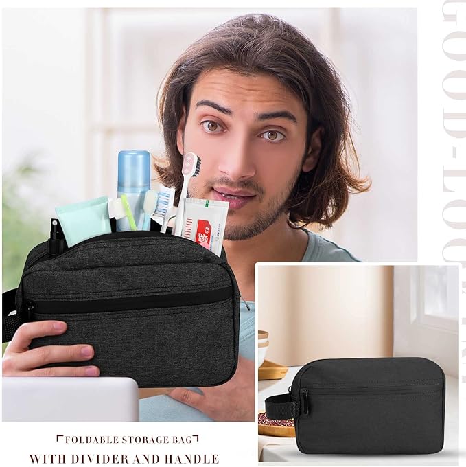 Hillban 9 Pcs Portable Toiletry Bag for Men Water Resistant Shaving Bag Foldable Cosmetic Bag Travel Bag for Toiletries Hanging Storage Shower Bag wedding groomsmen gifts(Black) - Image 6