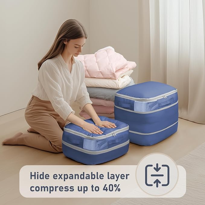 DIMJ Compression Storage Bags 8 Pack - Blanket Storage Bags with Window Zipper, Ultra Space Saving Self Compression Organizer for Puffer Jacket, Bedding, Lightweight Comforter Duvet, Sweater, Sheet - Image 4