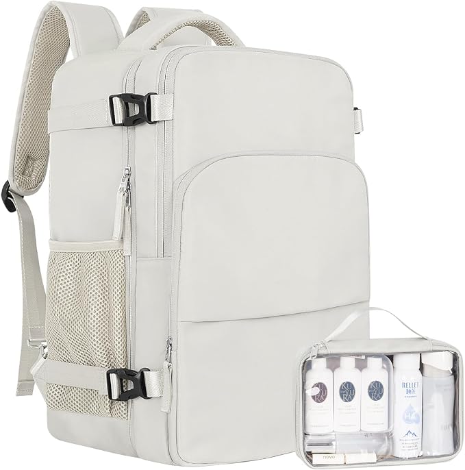 Sinaliy Travel Backpack, TSA Carry on Flight Approved Backpack | Waterproof 17.3 Inch Laptop Backpack with Multi-Pockets, Personal Item Travel Bag for Work, College, Business, Beige by Sinaliy