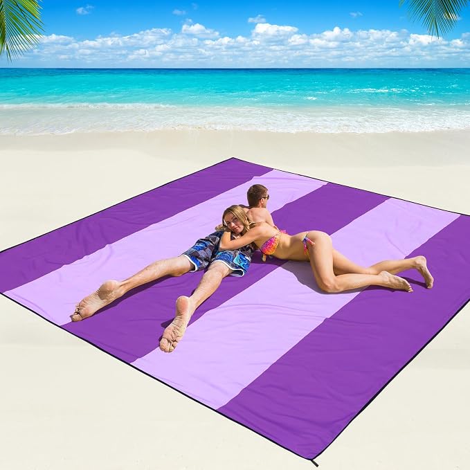WIWIGO Beach Blanket Waterproof Sandproof Beach Mat 79" X 83"/10'x9'for 2-8 Adults Quick Drying Outdoor Picnic Mat Beach Accessories for Travel, Camping, Hiking by WIWIGO