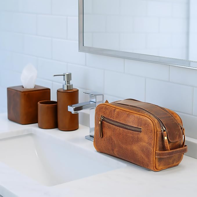 KomalC Travel Toiletry Bag – Premium Leather Dopp Kit for Men & Women with Water-Resistant Lining & Spacious Zippered Organizer - Image 8