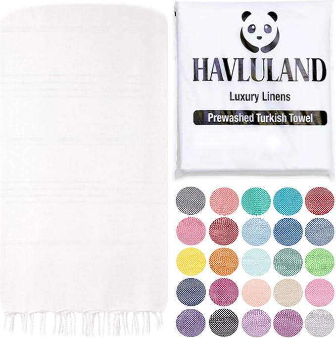 HAVLULAND Turkish Beach Towels Oversized 72"x40" -100% Cotton Bath Towel | Sand Free, Quick Dry, Absorbent & Lightweight, Compact Travel Towel, Large Pool Towels - White by Havluland