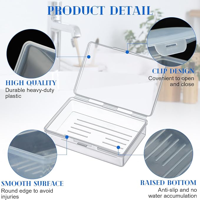 Reallnaive 48 Pcs Travel Soap Container Portable Plastic Soap Boxes Bulk with Lid Homeless Donations Bulk Gym Shower Tour Groups Hotel Outdoor Camping (Clear) - Image 3