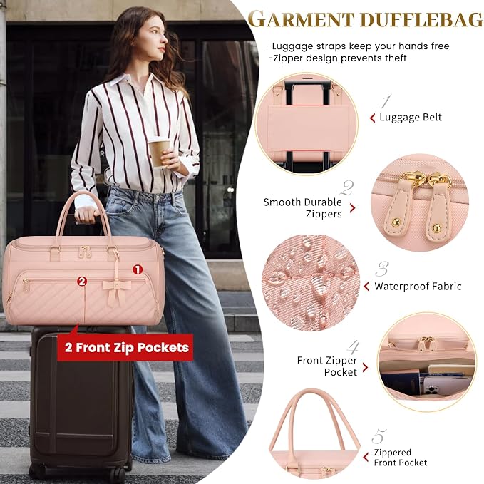 RAINSMORE Garment Bags for Travel Women Convertible Garment Duffle Bag for Hanging Clothes, Large Carry On Garment Bag with Shoe Bag & Wet Pocket, Foldable Dress Suit Business Travel Weekender Bags - Image 4