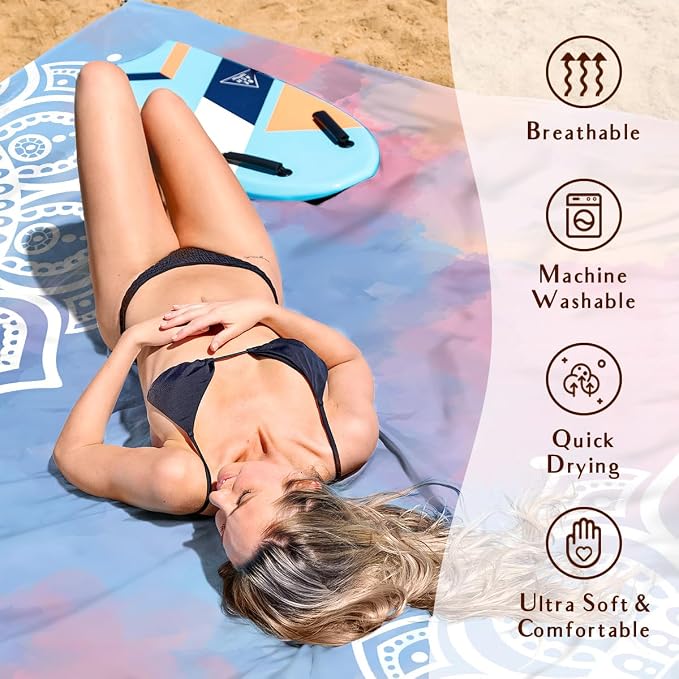 AlphaBeing Beach Blanket Waterproof Sandproof, Extra Large Beach Mat for 1–8 Adults, Oversized Picnic Blanket with 4 Stakes & Storage Bag, Essential Beach Gear for Travel - Image 5