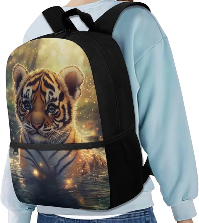Cute Tiger Backpack for Girls Boys Backpack with Lunch Box Water Bottle Holder with Strap and Soft Pencil Case 4PCS Set Bookbag with Front Pocket 17 inch Sturdy Elementary School Bag for Kids - Image 2