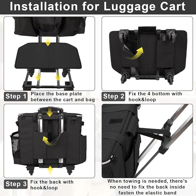 Large Rolling Cleaning Caddy with Wheels, Cleaning Supplies Organizer with Detachable Trolley, Water-resistant Cleaner Cart for Housekeepers, Multi Pocket Cleaning Cart with Shoulder Strap, Black - Image 5
