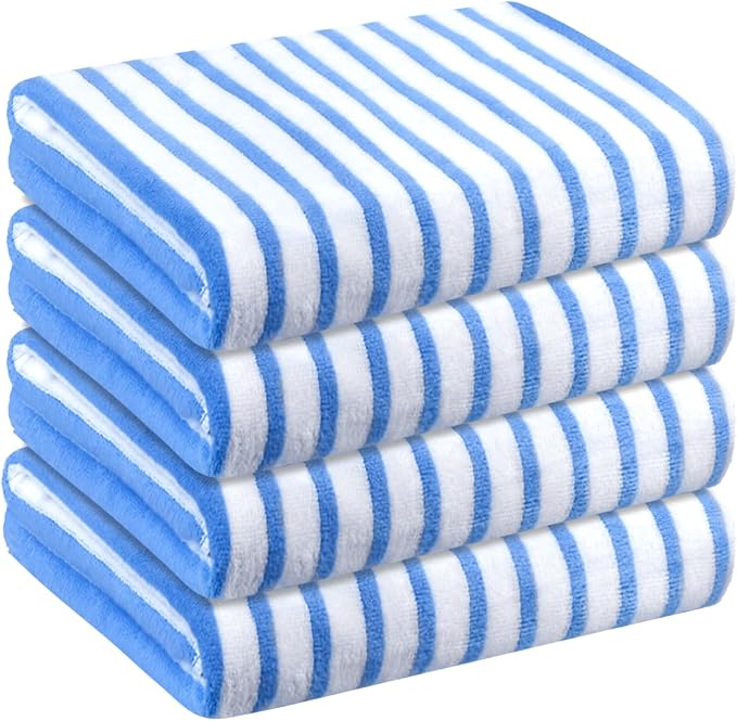 JML Microfiber Beach Towels, 4 Pack, 30" x 60", Cabana Stripe, Soft, Absorbent, Quick Dry Large Bath Towel Set for Adult, Travel, Summer Pool Party, Sport, Swimming, Yoga, Camping, StripeBlue by JML