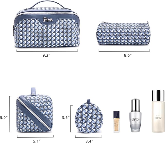 BOYATU Travel Makeup Bag Cosmetic Bags for Women: Large Capacity 3 Pcs Set Make up Bag with Compartments - Waterproof Vegan Leather Toiletry Organizer Bags with Handle (M-77Blue) - Image 5