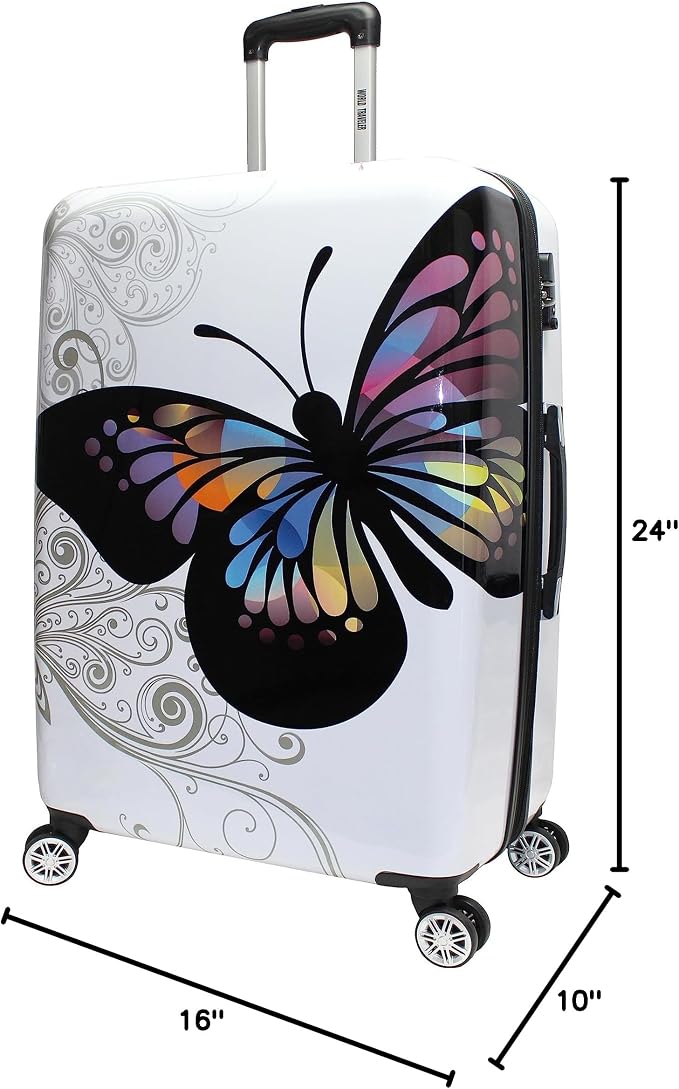 World Traveler Butterfly 24-Inch Polycarbonate Hardside Expandable Spinner Luggage with Enhanced Wheel System - Image 10