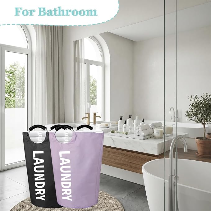WOOHA 2 Pack 125L XX-Large Laundry Basket, Heavy Duty Laundry Hamper with Padded Aluminum Handles, 600D Oxford Fabric Storage Bag for Comforters, Pillows, Dorm & Bedroom, Black+Purple - Image 8