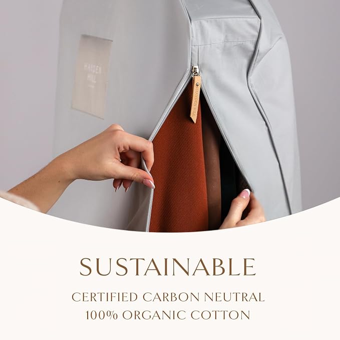 Hayden Hill Luxury Organic Cotton Garment Bag for Hanging Clothes Long 58" | Full Length Breathable Dress Bag, Moth Proof Hanging Garment Bags For Closet Storage, Certified Carbon Neutral, Gray - Image 5