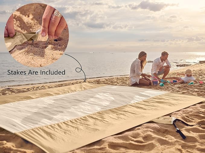 WEKAPO Beach Blanket Sandproof Waterproof, Extra Large Beach Mat, Oversized & Compact Sand Free, Quick Drying Beach Essentials for Vacation, Cruise, Picnic & Camping with Stakes - Image 6