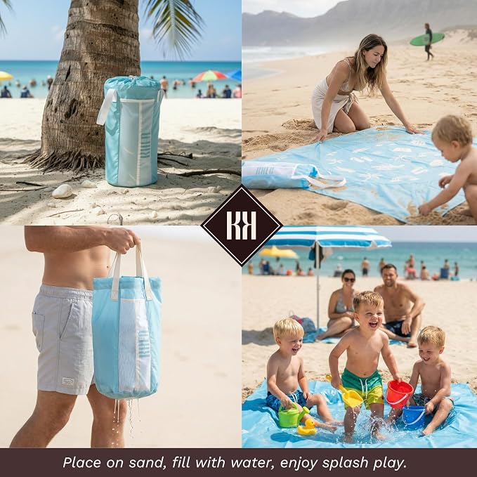2-in-1 Kids, Baby & Infants Beach Pool & Waterproof Picnic Blanket - Large 6.5' Portable Paddling, Pool & Play Mat & Waterproof Carrying Bag, Outdoor Summer, Toddle Child & Kid, Aquamarine Blue Dream - Image 6