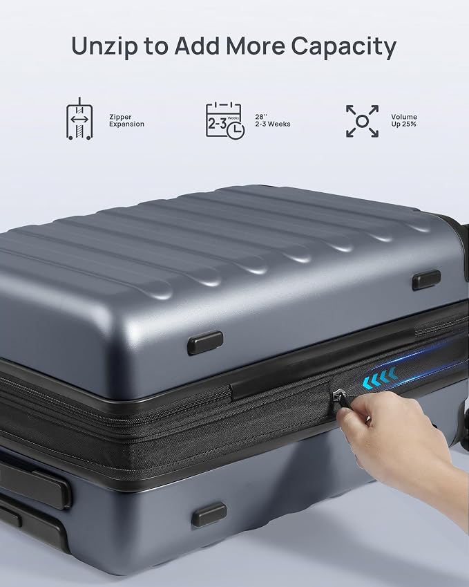 NINETYGO Large Checked Luggage 28 Inch, Checking In Luggage with Smooth Spinner Wheels, Expandable, Hard Shell PC Suitcase, Lightweight Travel Luggage, TSA Approved (Grey, Rhine Max) - Image 4