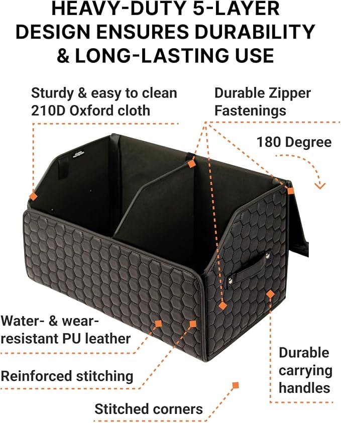 Owleys Car Storage Organizer Bundle - Two Foldable Crates For Groceries, Gear & Trips - Durable SUV And Truck Storage Set - Thoughtful Birthday Gifts For Drivers (Black 17+21) - Image 3