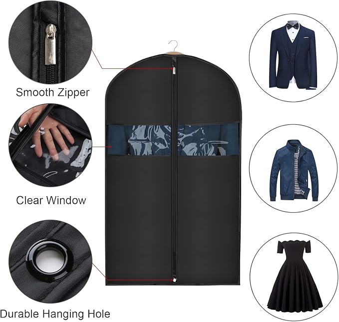Univivi 16 Pack Suit Garment Bag for Men, 40-Inch Suit Cover Bag Garment Bag for Multiple Suits for Closet Storage with Clear Window for Suit Jacket, Skirt, Shirt and Coat, Black, UN0755 - Image 3