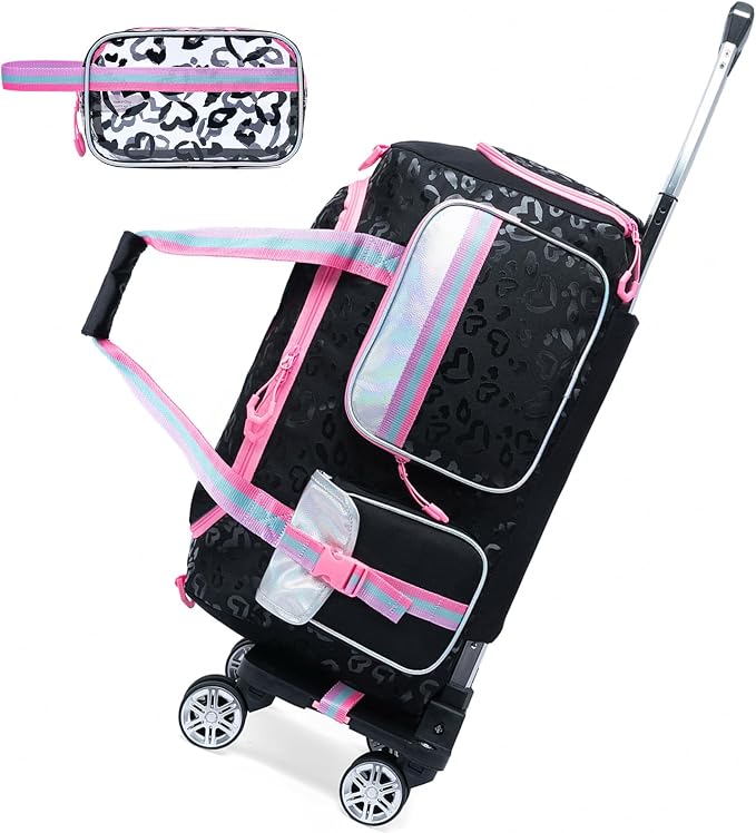 Kids Rolling Duffle Bag with Wheels for Girls Overnight Bag with Makeup Bag Dance Bag for Girls Travel Bag with Travel Toiletry Bag Girls Luggage Bag for Travel by ComewithOruiji