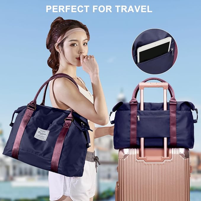 Travel Duffel Bag, Carry On Overnight Weekender Bags for Women | Travel Bag with Wet Pocket & Trolley Sleeve, For Spirit Airlines 18x14x8 Personal Item Bag - Image 3