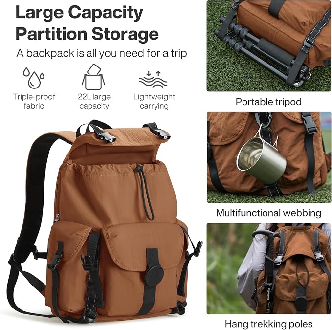 mixi Travel Backpack for Women Men, 18 Inch Carry On Laptop Backpack Flight Approved fits 16'' Laptop, Lightweight Waterproof Hiking Backpack Travel Outdoor Business Casual Daypack, Brown - Image 2