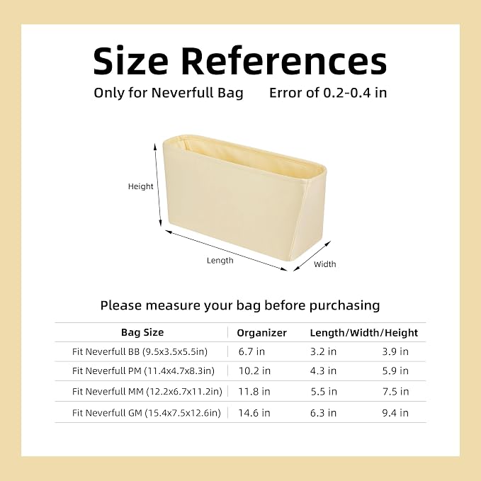 DGAZ Purse Organizer Insert Fits Neverfullbag Mini/PM/MM/GM，Silk Bag Organizer，Luxury Handbag & Tote Shaper(Jaune poussin,BB) - Image 7