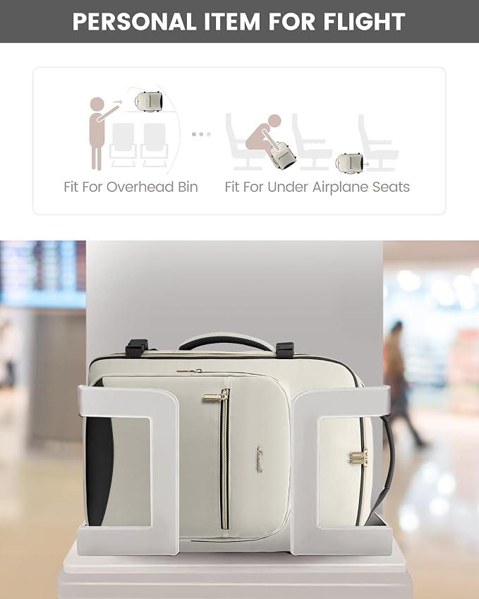 LOVEVOOK Travel Backpack for Women & Men 40L,Airline Approved Carry On Backpack Travel Essentials,TSA Carry on Luggage,Waterproof Personal Item Travel Bag,Suitcase with 3 Packing Cubes,Beige-Black - Image 4