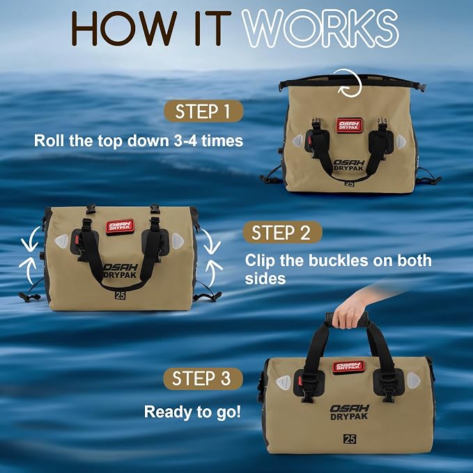 OSAH DRYPAK Waterproof Duffel Bag - Motorcycle Dry Bag Tail Bag with Large Storage Space, Waterproof Luggage Duffle Bags with Outer Mesh Zipper Pocket for Camping, Kayaking, Fishing & Traveling - Image 5