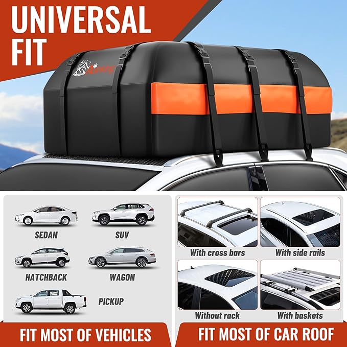 Car Rooftop Cargo Carrier Bag, 21 Cubic Feet 100% Waterproof Heavy Duty 840D Car Roof Bag for All Vehicle with/Without Racks - Anti-Slip Mat, 6 Door Hooks, Storage Bags, 2 Extra Straps, Luggage Lock - Image 5