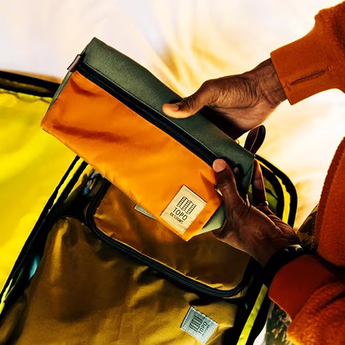 Topo Designs Dopp Kit - Travel Bag for Personal Care Essentials, Self Standing Triangular Shape, Fully Lined for Easy Cleaning, Recycled Nylon (Beetle/Spice) - Image 8