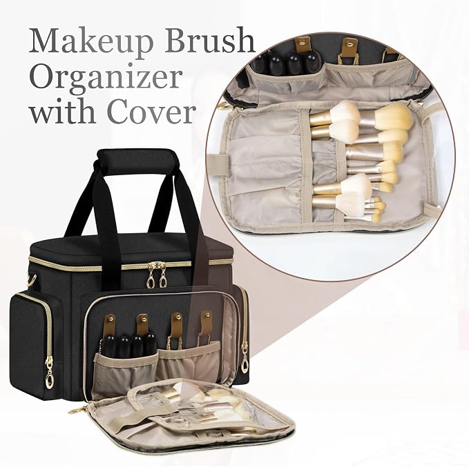 GDNasist Large Makeup Bag, Portable Travel Makeup Bag Organizer for Women Girls with Removable Shoulder Strap & Detachable Dividers, Cosmetic Travel Bag, Toiletry Bag for Makeup - Image 2