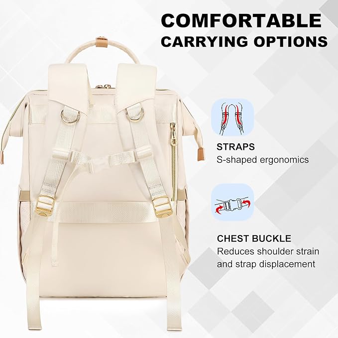 AIJIEKE Lunch Backpack for Women, 15.6 Laptop Backpack, Lunch Box, Beige | Water resistant computer bag with insulated leakproof cooler. Travel meal prep backpack for nurse, teacher, college commute - Image 8