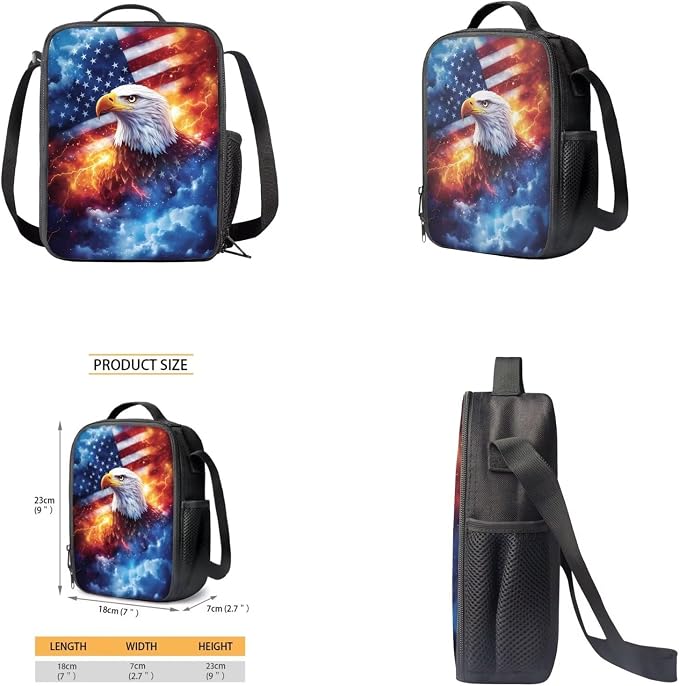White Eagle Boys Backpack with Lunch Box Usa Flag Primary Schoolbags with Thermal Lunch Box Pencil Holder Cool Shoulder Laptop Daypack Cute School Supplies Set for Teens - Image 4